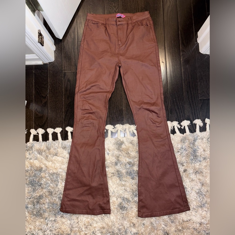 Brown Leather Flare Pants